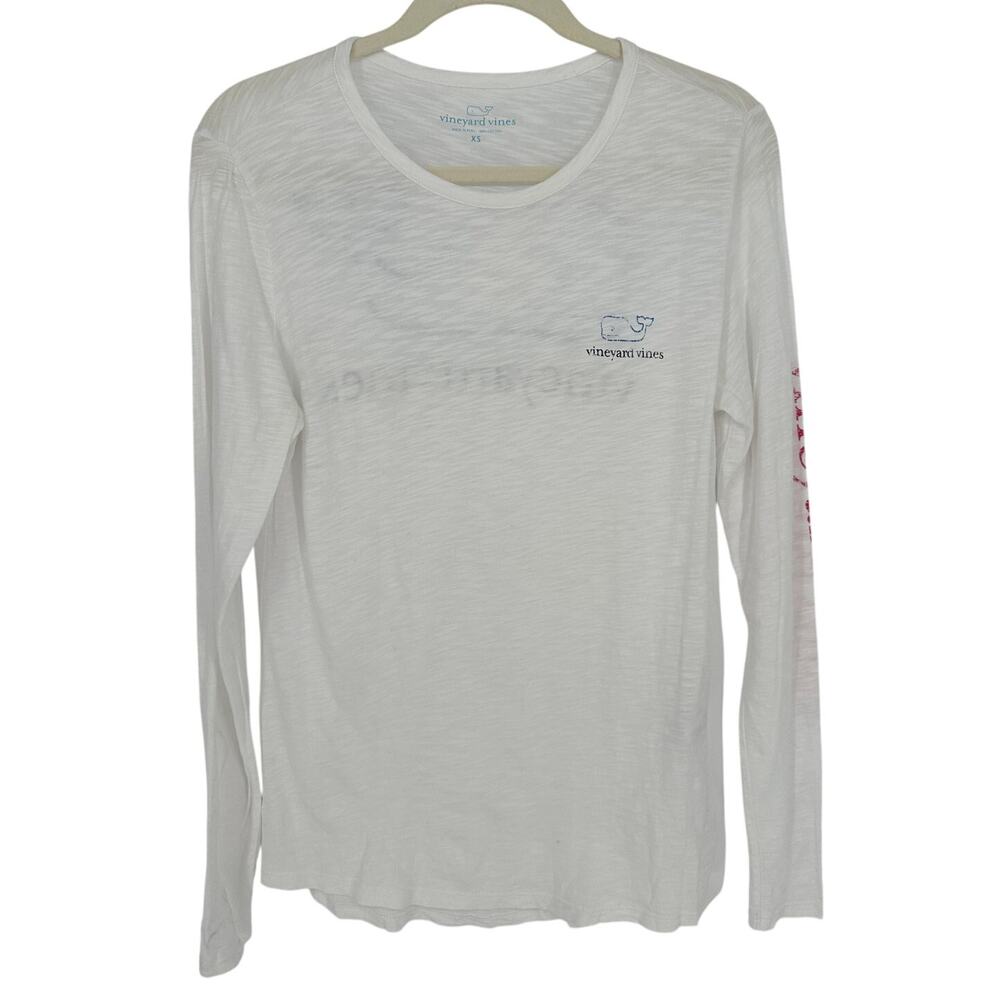 Vineyard Vines Long Sleeve Graphic T-Shirt White Blue Whale Print Crew Neck XS